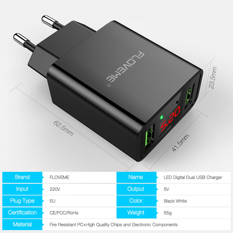 Digital Display Dual USB Charger 5V2.2A